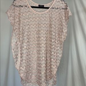 Lavish blush lace short sleeve dress shirt medium